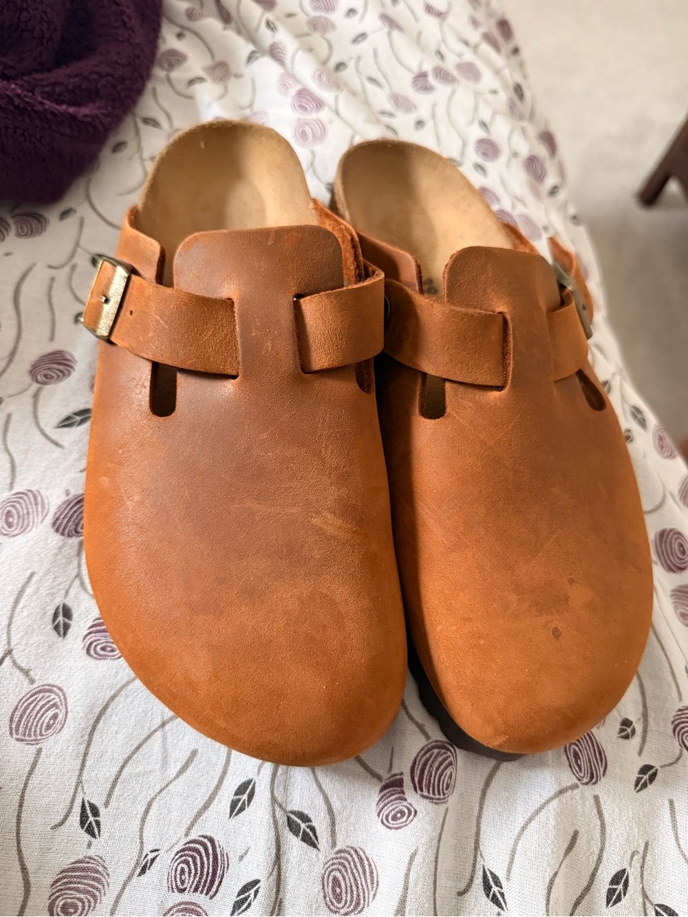 Birkenstock women's boston clogs in Cognac